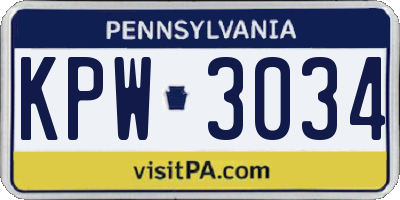 PA license plate KPW3034