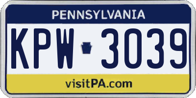 PA license plate KPW3039