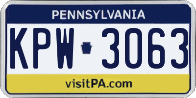 PA license plate KPW3063