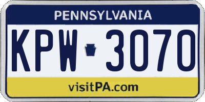 PA license plate KPW3070