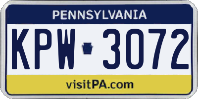 PA license plate KPW3072