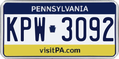 PA license plate KPW3092