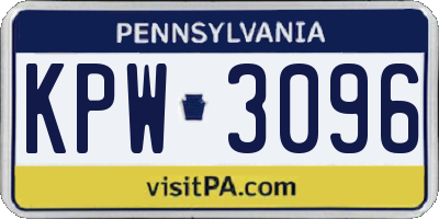 PA license plate KPW3096