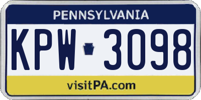 PA license plate KPW3098