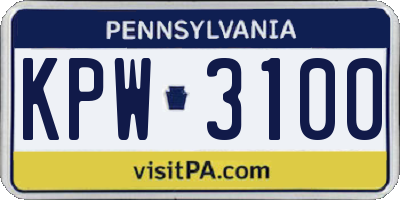 PA license plate KPW3100