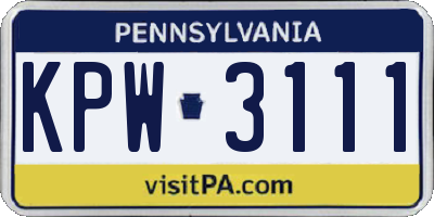 PA license plate KPW3111