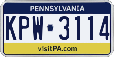 PA license plate KPW3114
