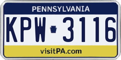 PA license plate KPW3116