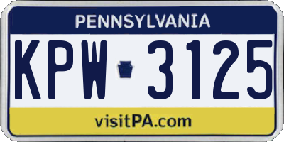 PA license plate KPW3125
