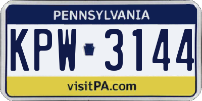 PA license plate KPW3144