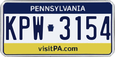 PA license plate KPW3154