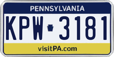 PA license plate KPW3181