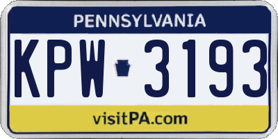 PA license plate KPW3193