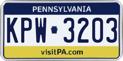 PA license plate KPW3203