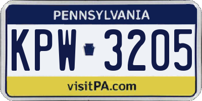PA license plate KPW3205