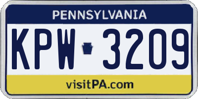 PA license plate KPW3209