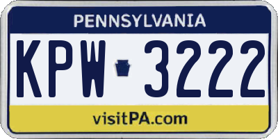 PA license plate KPW3222