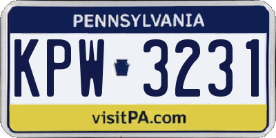 PA license plate KPW3231