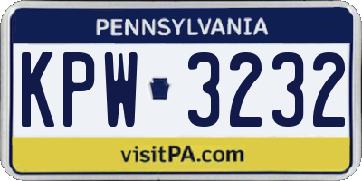 PA license plate KPW3232
