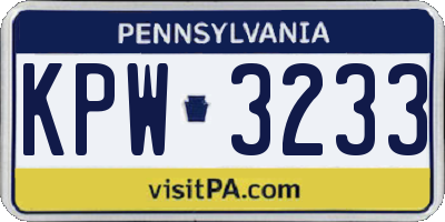 PA license plate KPW3233