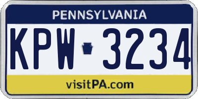 PA license plate KPW3234