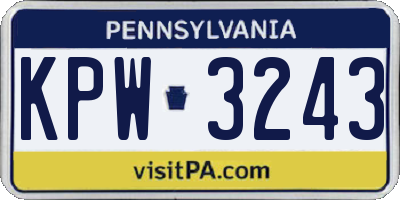 PA license plate KPW3243