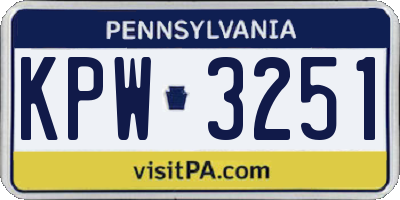 PA license plate KPW3251