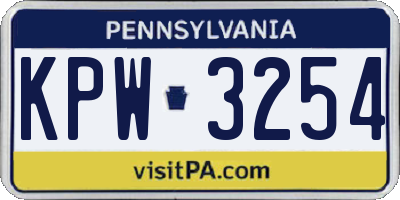PA license plate KPW3254