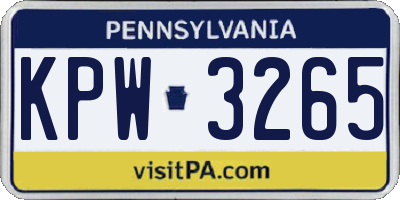 PA license plate KPW3265