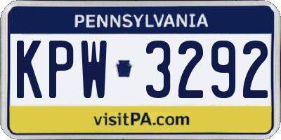 PA license plate KPW3292