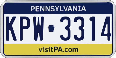 PA license plate KPW3314