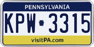 PA license plate KPW3315