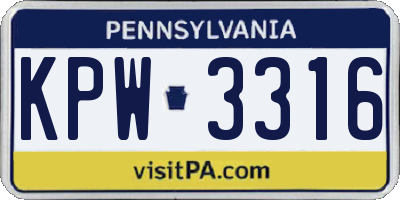 PA license plate KPW3316