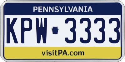 PA license plate KPW3333