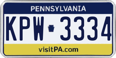 PA license plate KPW3334