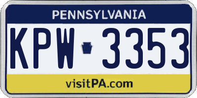 PA license plate KPW3353