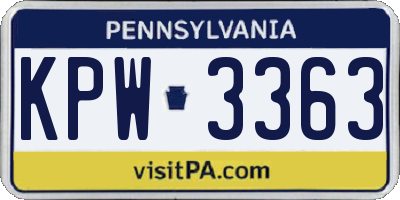 PA license plate KPW3363