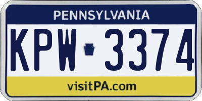 PA license plate KPW3374