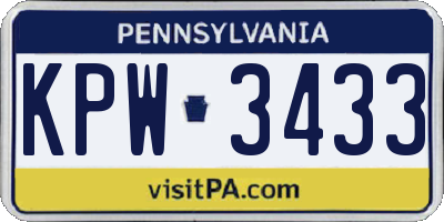 PA license plate KPW3433