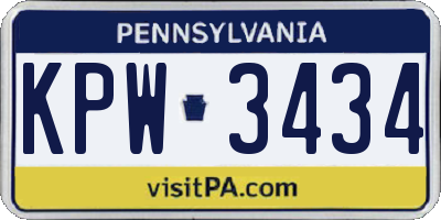 PA license plate KPW3434