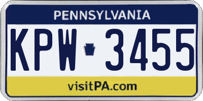 PA license plate KPW3455