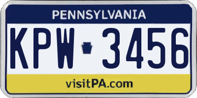 PA license plate KPW3456