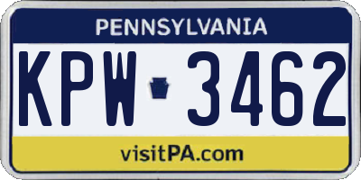 PA license plate KPW3462