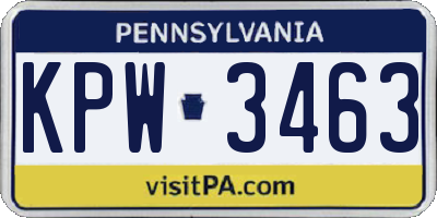 PA license plate KPW3463