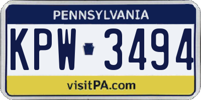 PA license plate KPW3494