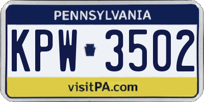 PA license plate KPW3502