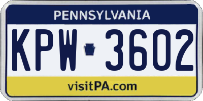 PA license plate KPW3602