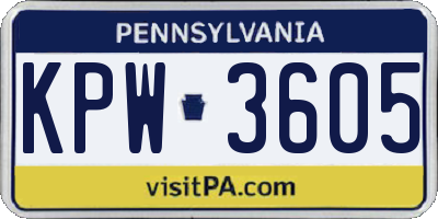 PA license plate KPW3605