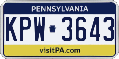 PA license plate KPW3643