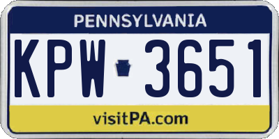 PA license plate KPW3651